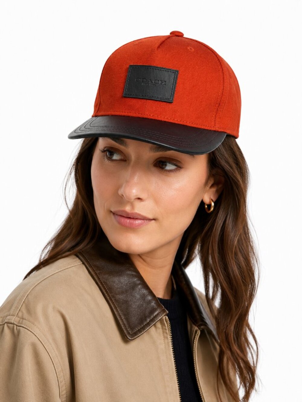 Coach Colorblock Cap Leather Strapback Hat